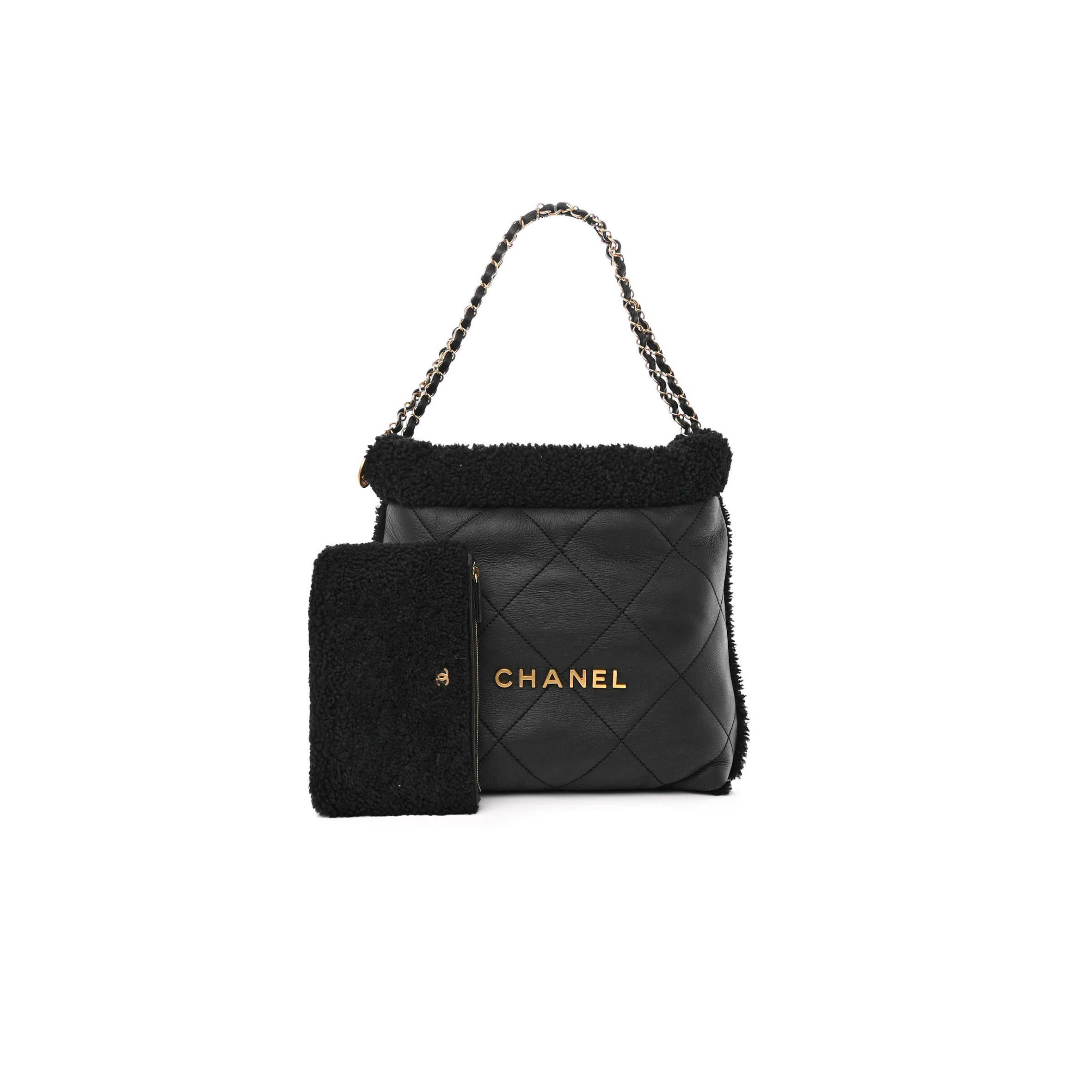 CHANEL MASTER LAMBSKIN SHEARLING QUILTED SMALL CHANEL 22 BLACK AS3260 (30*30*8cm)